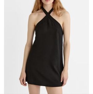 Stradivarius Black Linen Halter Dress